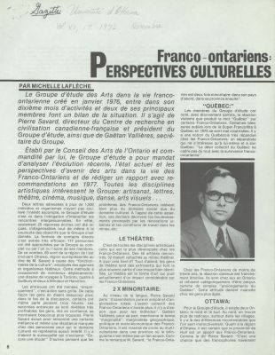 Article printed in French. The text is arranged in three columns, with sections marked with bold subtitles under a full-width title, followed by the author’s name and an introduction in larger characters. A black and white photo of a young man wearing glasses,suit and tie is inserted into the text on the front page.