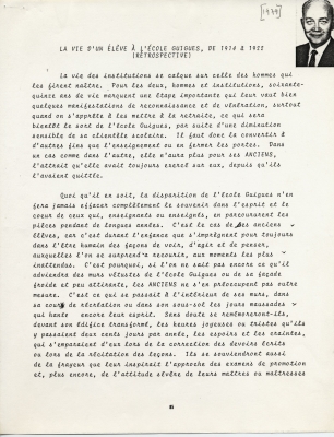 Testimony typed in French, with corrections in black ink. A small black and white photograph of the witness – a smiling, balding, middle-aged man – is set into the upper right-hand corner of page 85. The statement is signed by the witness on page 90.